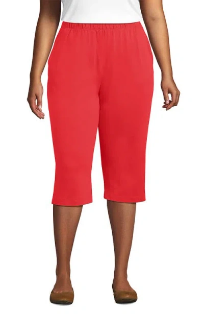Lands' End Plus Size Sport Knit High Rise Elastic Waist Capri Pants In Sahara Desert