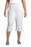 Lands' End Plus Size Sport Knit High Rise Elastic Waist Capri Pants In White