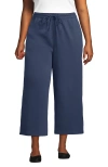 Lands' End Sport Knit Pull On Drawstring Wide Leg Crop Pants In Blue