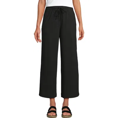 Lands' End Sport Knit Pull On Drawstring Wide Leg Crop Pants In Dark Charcoal Heather