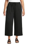 Lands' End Plus Size Sport Knit Elastic Waist Wide Leg Crop Pants In Dark Charcoal Heather