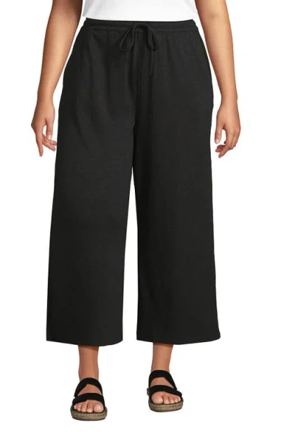 Lands' End Plus Size Sport Knit Elastic Waist Wide Leg Crop Pants In Dark Charcoal Heather