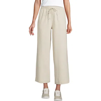 Lands' End Sport Knit Pull On Drawstring Wide Leg Crop Pants In Flax Heather