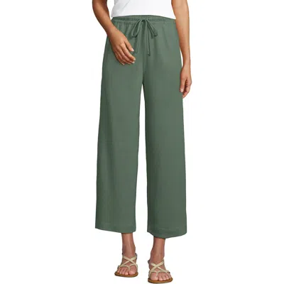 Lands' End Sport Knit Pull On Drawstring Wide Leg Crop Pants In Lily Pad Green