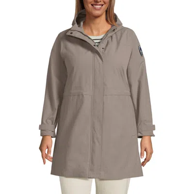Lands' End Plus Size Squall Hooded Waterproof Raincoat In Soft Taupe