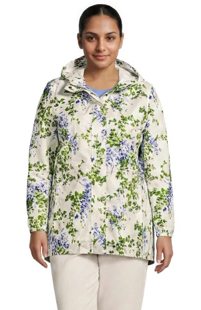 Lands' End Squall Packable Waterproof Raincoat In Clear Blue Blooms