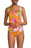 Lands' End Square Neck High Leg One Piece Swimsuit In Sweet Mango Lilies