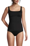 Lands' End D-cup Square Neck Underwire Tankini Top Swimsuit Adjustable Straps In Black