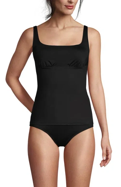 Lands' End Square Neck Underwire Tankini Top Swimsuit Adjustable Straps In Black