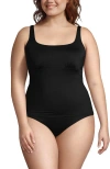 Lands' End Plus Size Chlorine Resistant Square Neck Underwire Tankini Swimsuit Top In Black