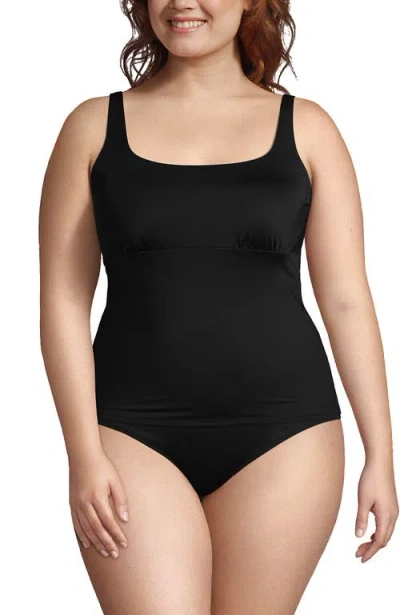 Lands' End Plus Size Chlorine Resistant Square Neck Underwire Tankini Swimsuit Top In Black