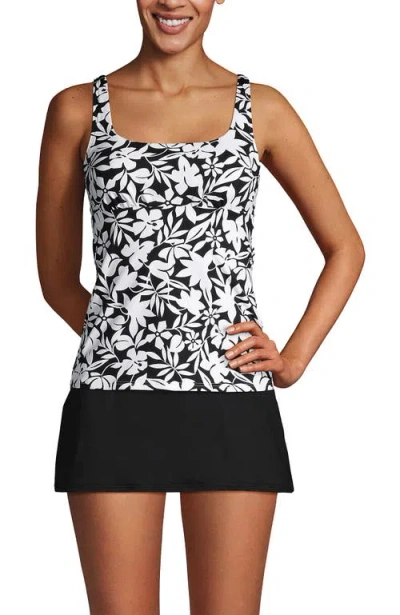 Lands' End Square Neck Underwire Tankini Top Swimsuit Adjustable Straps In Black Havana Floral