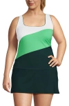 Lands' End Plus Size Chlorine Resistant Square Neck Underwire Tankini Swimsuit Top In Deep Balsam/wintergreen