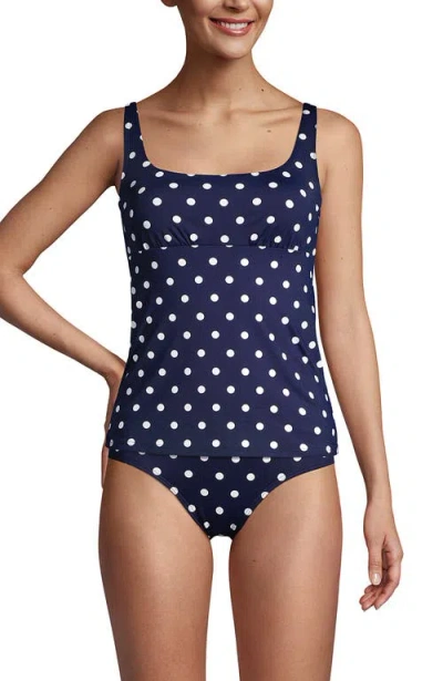 Lands' End Square Neck Underwire Tankini Top Swimsuit Adjustable Straps In Deep Sea Polka Dot