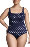 Lands' End Plus Size Chlorine Resistant Square Neck Underwire Tankini Swimsuit Top In Deep Sea Polka Dot
