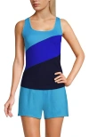 Lands' End Square Neck Underwire Tankini Top Swimsuit Adjustable Straps In Turquoise/electric Blue
