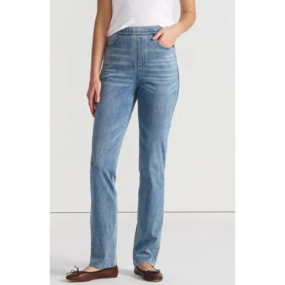 Lands' End Starfish High Rise Knit Denim Straight Jeans In Blue