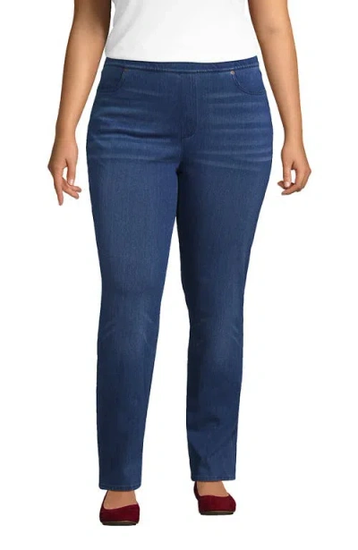 Lands' End Starfish High Rise Knit Denim Straight Jeans In Blue