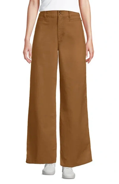 Lands' End Stretch Canvas High Rise Wide Leg Pants In Brown