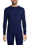 Lands' End Stretch Thermaskin Long Underwear Crew Base Layer In Blue