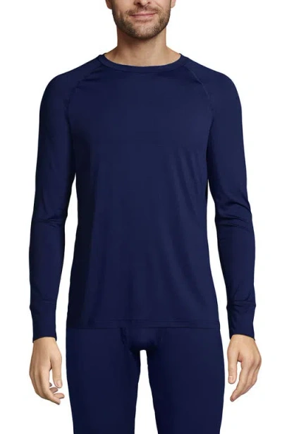 Lands' End Stretch Thermaskin Long Underwear Crew Base Layer In Blue