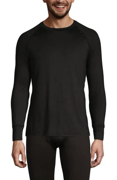 Lands' End Stretch Thermaskin Long Underwear Crew Base Layer In Black