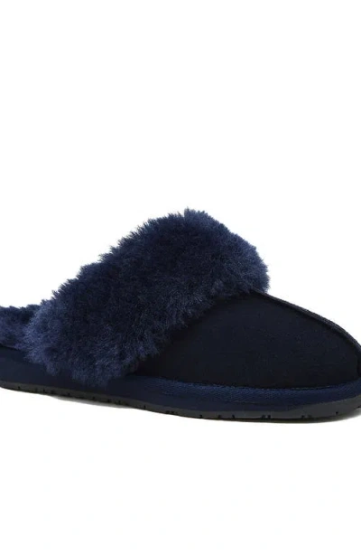 Lands' End Suede Furry Lined Indoor Outdoor Slippers In Blue