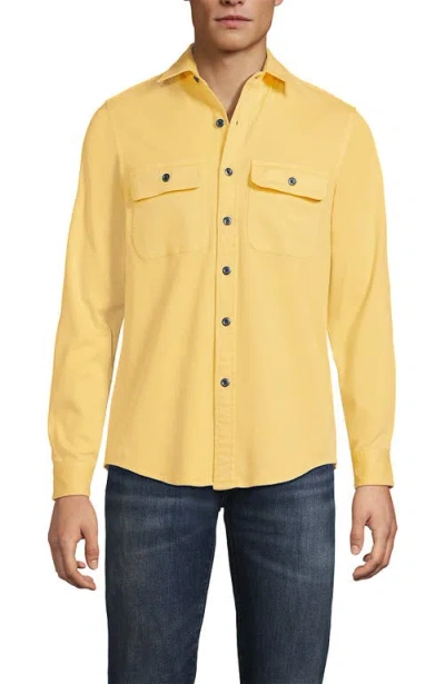 Lands' End Sun Washed Overshirt In Butter Yellow