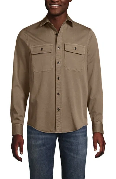 Lands' End Sun Washed Overshirt In Toasted Rye