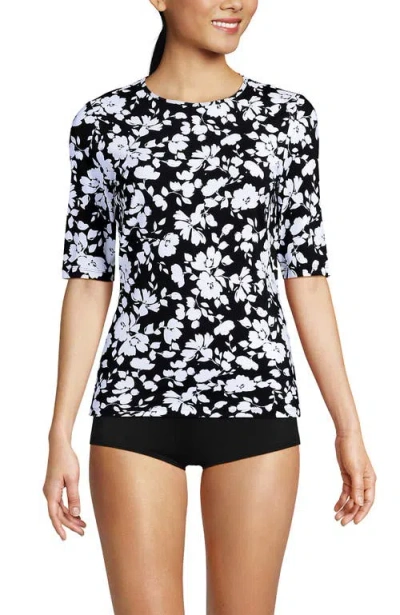 Lands' End Sunshade Upf 50 Elbow Sleeve Rash Guard Swim Tee In Multi