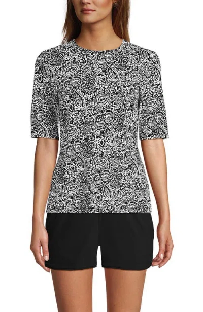 Lands' End Sunshade Upf 50 Elbow Sleeve Relaxed Rash Guard In Black