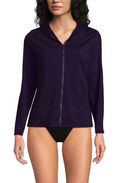 Lands' End Sunshade Upf 50 Hooded Zip Front Rash Guard In Blackberry