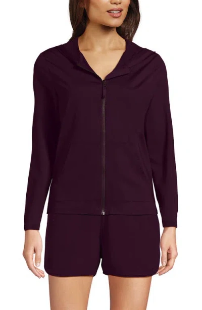Lands' End Sunshade Upf 50 Hooded Zip Front Rash Guard In Burgundy