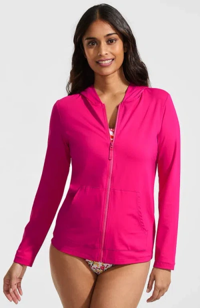 Lands' End Sunshade Upf 50 Hooded Zip Front Rash Guard In Pink