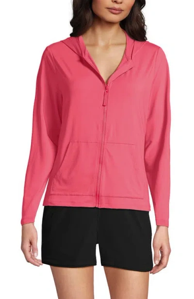 Lands' End Sunshade Upf 50 Long Sleeve Hooded Full Zip Rash Guard In Pink
