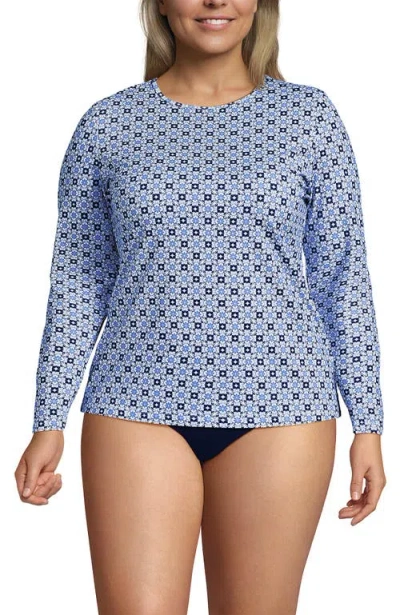 Lands' End Sunshade Upf 50 Long Sleeve Rash Guard Swim Tee In Blue