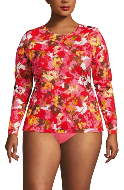 Lands' End Sunshade Upf 50 Long Sleeve Relaxed Rash Guard In Red