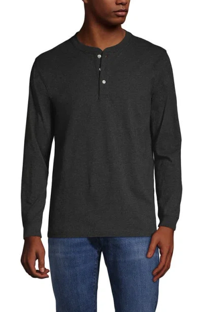 Lands' End Super-t Long Sleeve Henley Shirt In Dark Charcoal Heather
