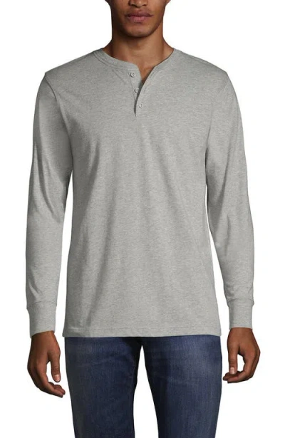 Lands' End Super-t Long Sleeve Henley Shirt In Gray Heather