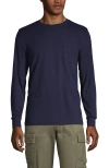 Lands' End Super-t Long Sleeve T-shirt With Pocket In Blue