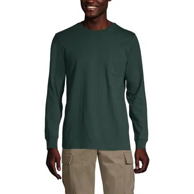 Lands' End Super-t Long Sleeve T-shirt With Pocket In Green