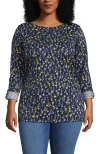 Lands' End Supima Cotton Adjustable 3/4 Sleeve Boatneck Tunic In Blue