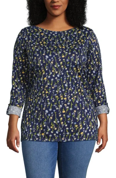 Lands' End Supima Cotton Adjustable 3/4 Sleeve Boatneck Tunic In Blue