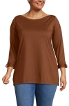 Lands' End Supima Cotton Adjustable 3/4 Sleeve Boatneck Tunic In Brown