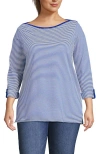 Lands' End Plus Size Supima Cotton Adjustable 3/4 Sleeve Boatneck Tunic In Cobalt/ivory Micro Stripe