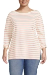 Lands' End Plus Size Supima Cotton Adjustable 3/4 Sleeve Boatneck Tunic In Ivory/peach Breton Stripe