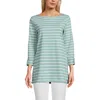 Lands' End Supima Cotton Adjustable 3/4 Sleeve Boatneck Tunic In Misty Aqua/ivory Breton Stripe