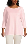 Lands' End Supima Cotton Adjustable 3/4 Sleeve Boatneck Tunic In Pink