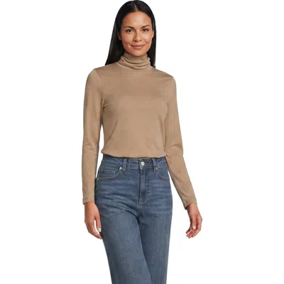 Lands' End Supima Cotton Fitted Long Sleeve Turtleneck In Brown