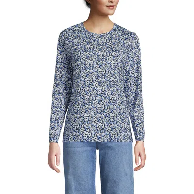 Lands' End Supima Cotton Long Sleeve Crewneck T-shirt In Blue
